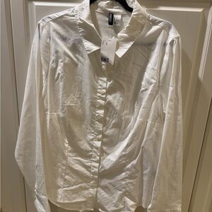 H&M White Long-Sleeve Cotton Button-Up Shirt